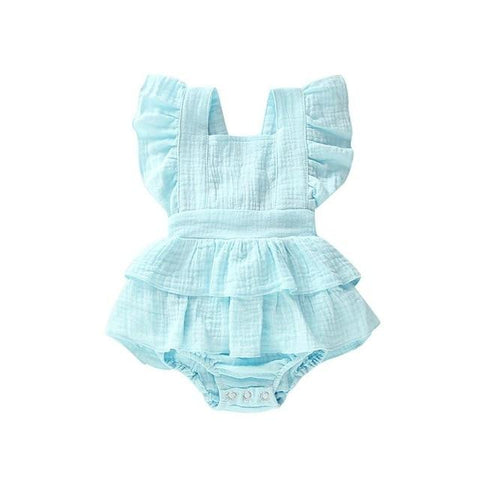 Image of Little Bumper Baby Clothes P / 6M / United States Ruffle Cotton Bow Romper