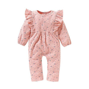 Little Bumper Baby Clothes Pink / 12-18 Months / United States Long Sleeve Ruffles Floral Print Jumpsuit