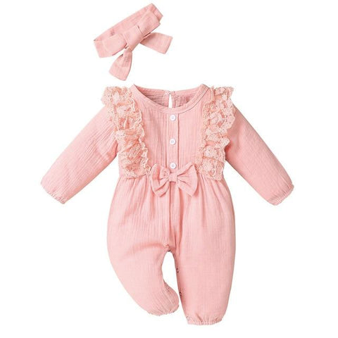Image of Little Bumper Baby Clothes Pink / 18M / United States Bow One Piece Jumpsuit Outfits