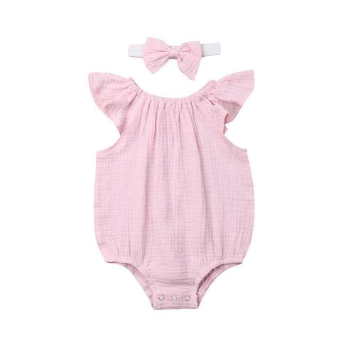 Image of Little Bumper Baby Clothes Pink / 24M / United States Fly Sleeve  Ruffles Romper + Headband