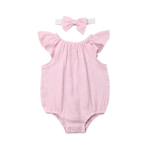 Little Bumper Baby Clothes Pink / 24M / United States Fly Sleeve  Ruffles Romper + Headband