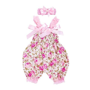 Little Bumper Baby Clothes Pink / 3M / United States Floral Jumpsuit+Headband Set Outfits