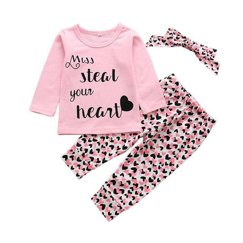 Image of Little Bumper Baby Clothes Pink 5 / 3M Baby Girl 3Pcs Cotton Outfit Set