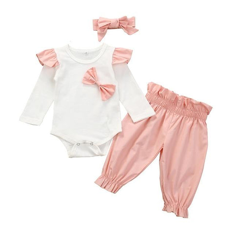 Image of Little Bumper Baby Clothes Pink 6 / 24M Baby Girl 3Pcs Cotton Outfit Set