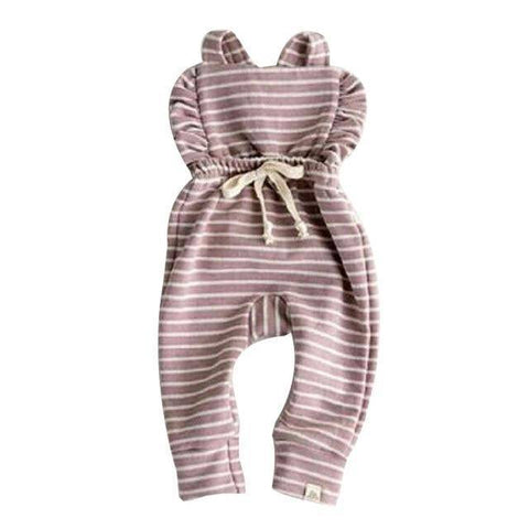 Image of Little Bumper Baby Clothes Purple / 0-6 Months / United States Baby Striped Ruffle Romper Overalls Jumpsuit