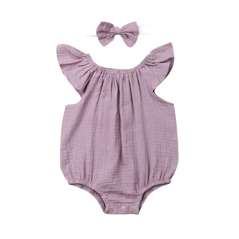 Image of Little Bumper Baby Clothes Purple / 24M / United States Fly Sleeve  Ruffles Romper + Headband