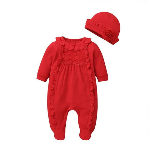 Image of Little Bumper Baby Clothes R / 3M / United States Lace Rompers+Hats Baby Sets