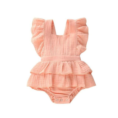 Image of Little Bumper Baby Clothes R / 6M / United States Ruffle Cotton Bow Romper