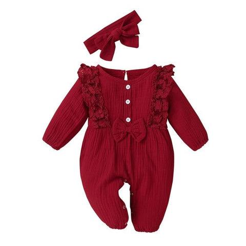 Image of Little Bumper Baby Clothes Red / 18M / United States Bow One Piece Jumpsuit Outfits