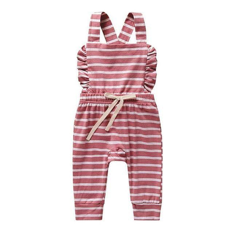Image of Little Bumper Baby Clothes Red B / 2-3 Years / United States Baby Striped Ruffle Romper Overalls Jumpsuit
