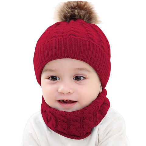 Image of Little Bumper Baby Clothes Red / United States Knitted Baby Hat Cap+Scarf  2Pcs.
