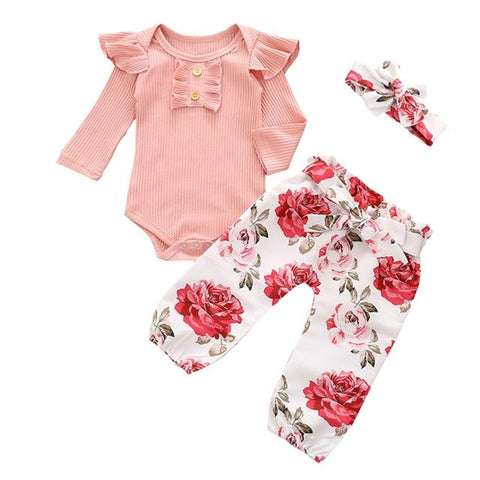 Image of Little Bumper Baby Clothes Silver / 3M Baby Girl 3Pcs Cotton Outfit Set