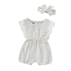 Little Bumper Baby Clothes W / 12M / United States Solid Lace Design Romper Jumpsuit With Headband One-Piece