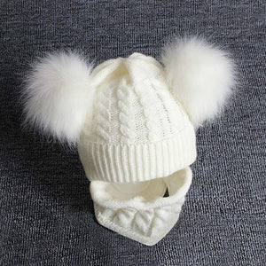 Little Bumper Baby Clothes WH / United States Knitted Hairball  Hat +Scarf Set