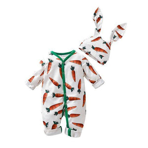 Little Bumper Baby Clothes White / 12M / United States Baby Carrot Print Romper Jumpsuit With Rabbit Ears Hat