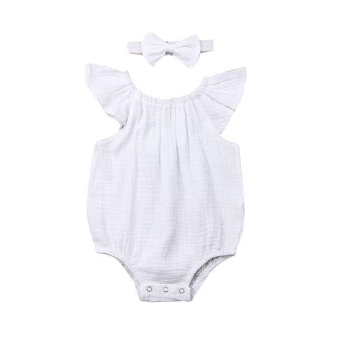 Image of Little Bumper Baby Clothes White / 24M / United States Fly Sleeve  Ruffles Romper + Headband