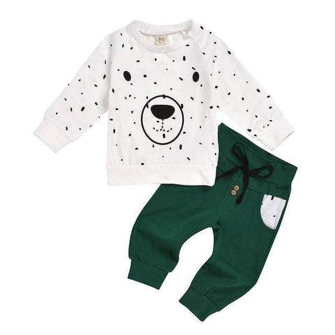Image of Little Bumper Baby Clothes White / 2Years / United States Baby Boys & Toddler Bear Print Sweatshirt Tops and Pants Outfit