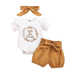 Little Bumper Baby Clothes White / 3-6 Months / United States Printed Bodysuit+Dotted  Pants+headband 3Pcs.