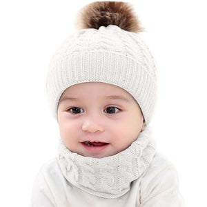 Little Bumper Baby Clothes White / United States Knitted Baby Hat Cap+Scarf  2Pcs.