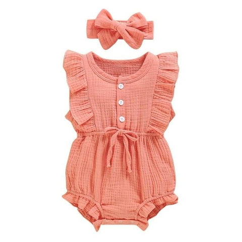Image of Little Bumper Baby Clothes Y / 6M / United States Ruffle Cotton Bow Romper