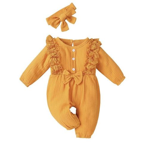 Image of Little Bumper Baby Clothes YELLOW / 18M / United States Bow One Piece Jumpsuit Outfits