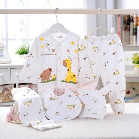 Image of Little Bumper Baby Clothes yellow / Newborn / United States Print Cartoon Newborn Outfit 5Pcs.