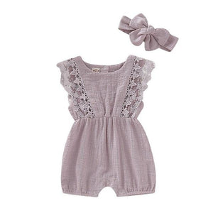 Little Bumper Baby Clothes Z / 12M / United States Solid Lace Design Romper Jumpsuit With Headband One-Piece