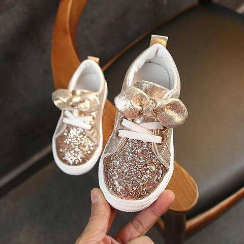 Image of Little Bumper Baby Shoes Gold / 10(insole 16.5cm) Bow-knot Glitter Leather Baby Shoes
