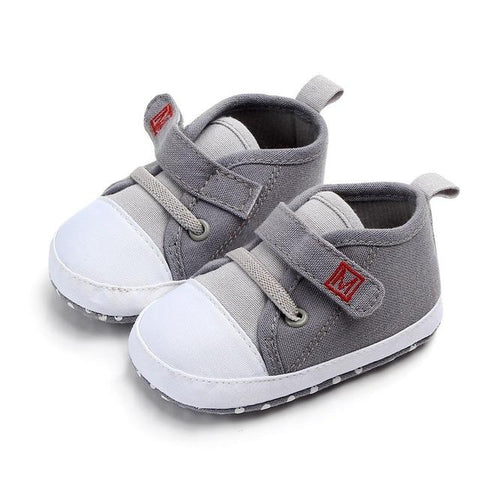 Image of Little Bumper Baby Shoes Gray / 3 / United States Canvas Letter First Walkers Soft  Shoes