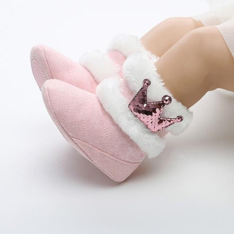Image of Little Bumper Baby Shoes PP / 0-6 Months / United States Baby Girls  Warm Crown Mid-Calf  Boots
