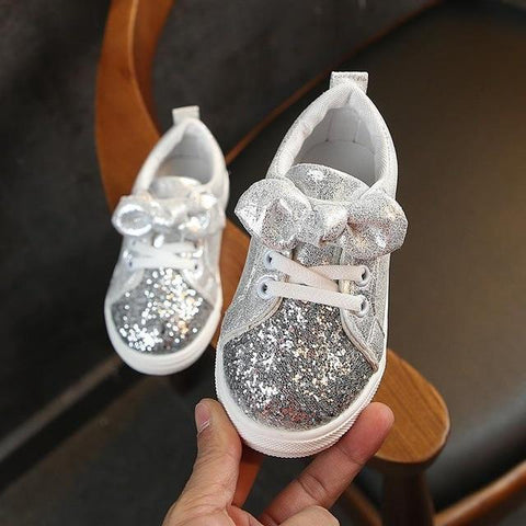 Image of Little Bumper Baby Shoes Silver / 10(insole 16.5cm) Bow-knot Glitter Leather Baby Shoes