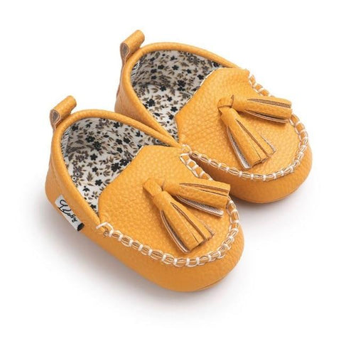 Image of Little Bumper Baby Shoes Yellow / 0-6 Months / United States First Walkers Baby Suede Moccasin Shoes