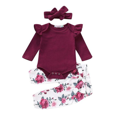 Image of Little Bumper Children Clothes 201222 winered / 18M / United States Casual Flower Print  Set Outfit For Girl
