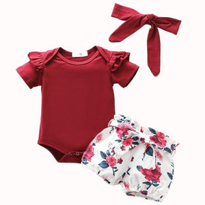 Little Bumper Children Clothes 204146 Short winered / 18M / United States Casual Flower Print  Set Outfit For Girl