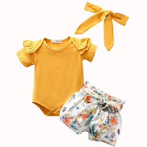 Image of Little Bumper Children Clothes 204146 Short yellow / 18M / United States Casual Flower Print  Set Outfit For Girl