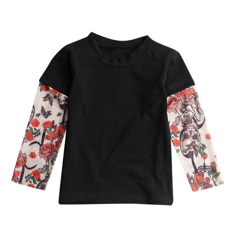 Image of Little Bumper Children Clothes A / 3-4 Years / United States Tattoo Printed Sleeve Floral T-shirt