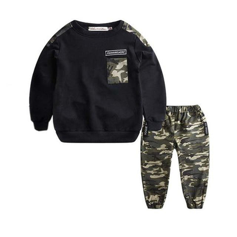 Image of Little Bumper Children Clothes Black / 9-11 Years / United States Letter Tracksuit Camouflage Pants Set
