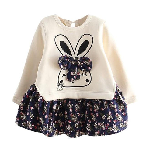 Image of Little Bumper Children Clothes Blue / 5T / United States Rabbit Bunny Floral Print Dress