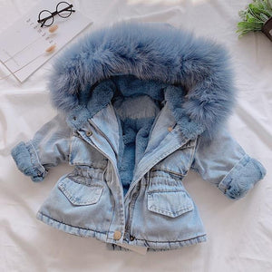 Little Bumper Children Clothes BU / 5 / United States Hooded Faux Fur Fleece Denim Coat
