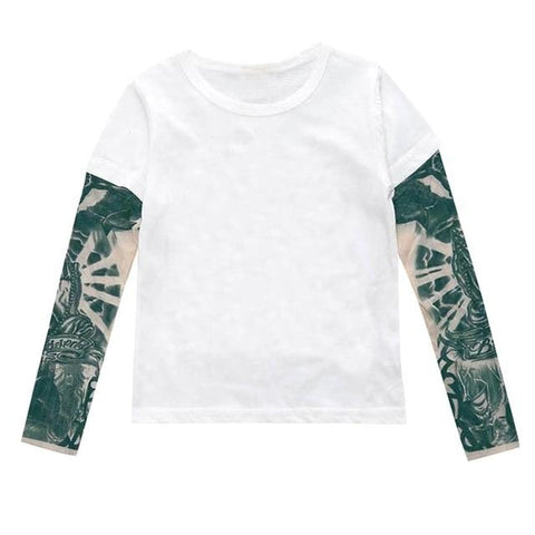 Image of Little Bumper Children Clothes D / 5-6 Years / United States Tattoo Printed Sleeve Floral T-shirt