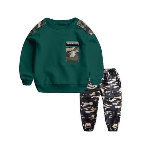 Image of Little Bumper Children Clothes Green / 4-5 Years / United States Letter Tracksuit Camouflage Pants Set