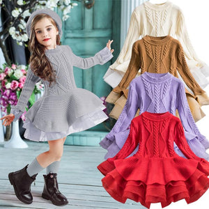 Little Bumper Children Clothes Knitted Chiffon Girl Dress