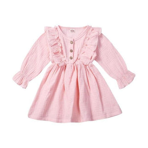 Little Bumper Children Clothes Pink / 5T Ruffles Long Sleeve Solid Cotton Dress