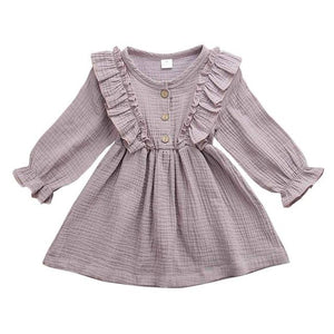 Little Bumper Children Clothes Purple / 12M Ruffles Long Sleeve Solid Cotton Dress