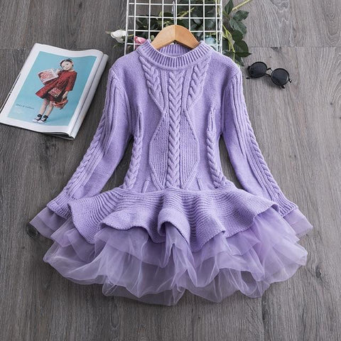 Image of Little Bumper Children Clothes Purple / 3T Knitted Chiffon Girl Dress