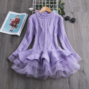 Little Bumper Children Clothes Purple / 3T Knitted Chiffon Girl Dress