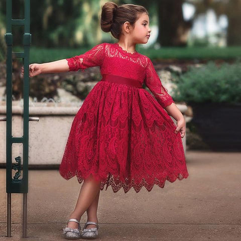 Image of Little Bumper Children Clothes Red 1 / 7 Half-sleeve Lace Children Party Dress