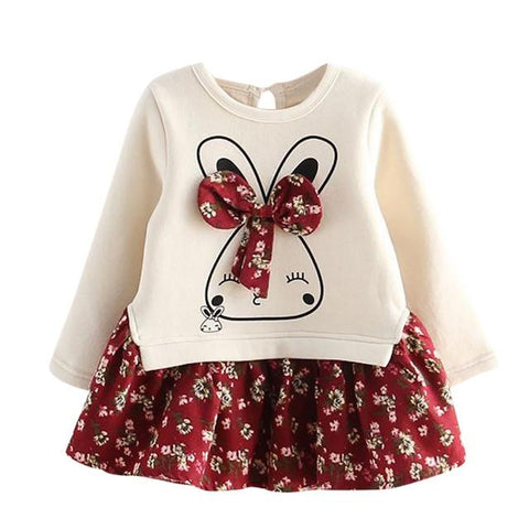 Image of Little Bumper Children Clothes Red / 3T / United States Rabbit Bunny Floral Print Dress