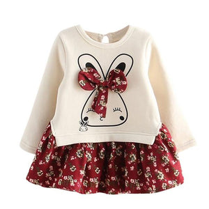Little Bumper Children Clothes Red / 3T / United States Rabbit Bunny Floral Print Dress