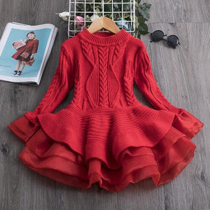 Little Bumper Children Clothes Red / 5 Knitted Chiffon Girl Dress